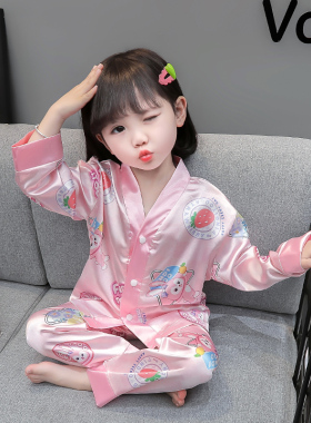 空调服睡衣儿童女童春夏季薄款2026新款宝宝居家冰丝绸长袖防着凉