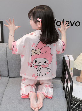 儿童轻薄家居服冰丝绸短袖长裤2026新款7小女孩8宝宝美乐蒂空调服