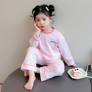 Kitty猫睡衣纯棉春秋季2025新款宝宝小孩6儿童家居空调服夏防着凉