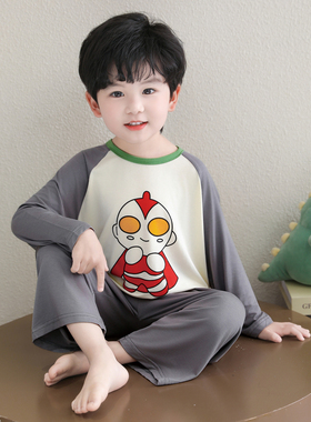 薄款莫代尔家居空调服夏季睡衣男儿童2026新款宝宝小孩春秋奥特曼