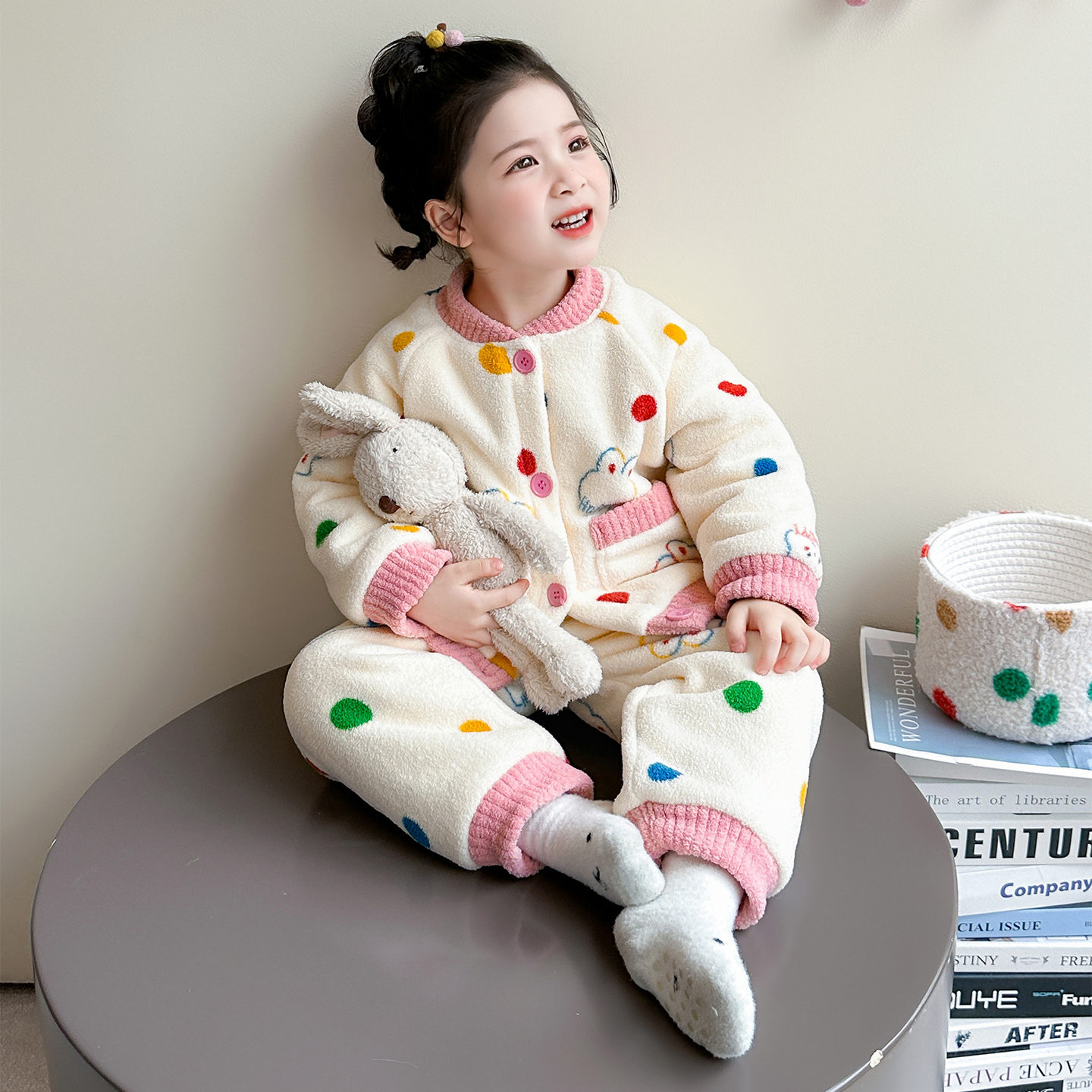米粒绒睡衣冬季双层加厚~彩圆点