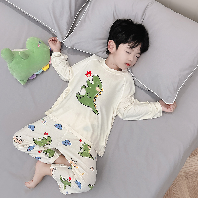 莫代尔睡衣男孩男童2025新款宝宝春秋长袖恐龙儿童空调服夏季薄款