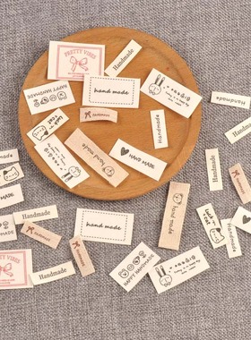 米色标签衣服服装领标手工制作折边布标DIY布贴服饰标签50个