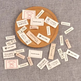 米色标签衣服服装领标手工制作折边布标DIY布贴服饰标签50个