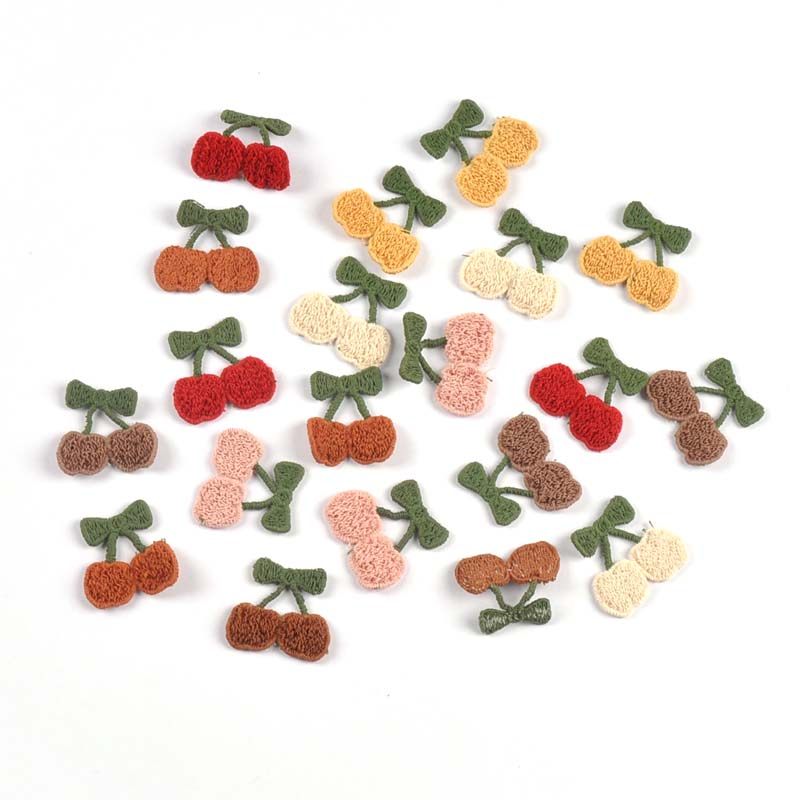针织樱桃刺绣DIY手工艺制作材料包包发饰发夹装饰配件10个