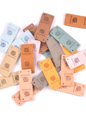 彩色handmade毛线球图案手工制作布标布贴服饰DIY标签铭牌20个/包