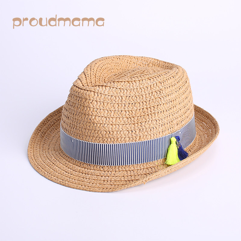 男女宝宝春夏秋爵士礼帽婴儿儿童纸草草帽防晒遮太阳帽子透气1-5