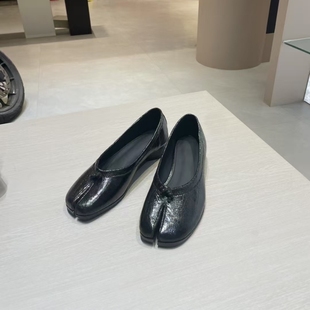 甜美舒适 羊皮3cm中跟褶皱分趾鞋 女夏新款 浅口粗跟芭蕾猪蹄小单鞋