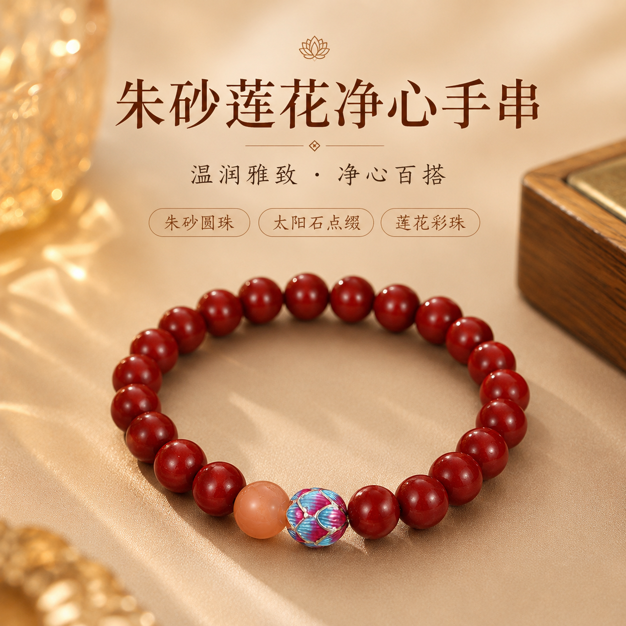 S925银朱砂莲花本命年手链