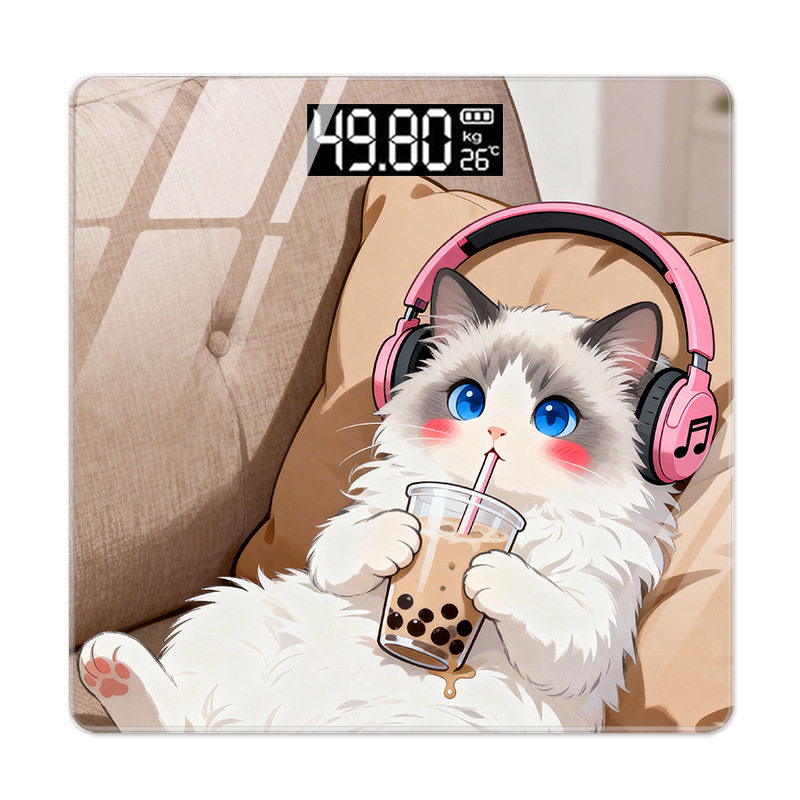 卡通小喵智能家用体重秤高精准称重蓝牙电子秤人体专用称重计器
