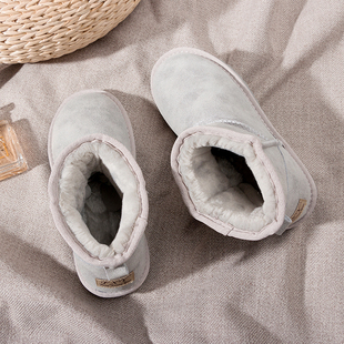 雪地靴女短筒真皮百搭亮面防水防滑短靴加厚加绒棉鞋 2025新款 冬季