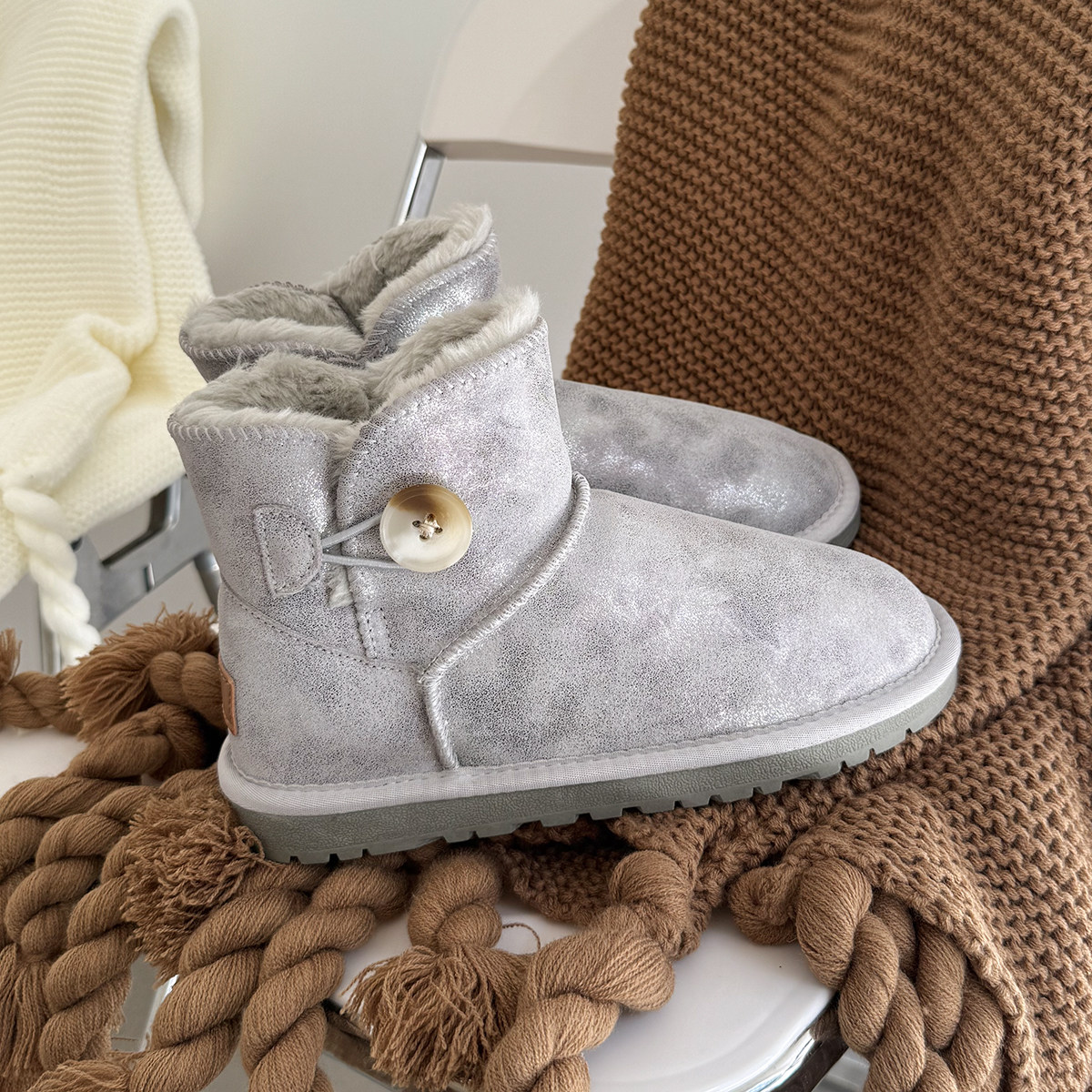 2025新款冬季雪地靴女短筒真皮加绒加厚短靴平底防滑保暖百搭棉鞋,女鞋,时尚雪地靴,淘宝优惠券,粉丝福利购,淘宝优惠卷