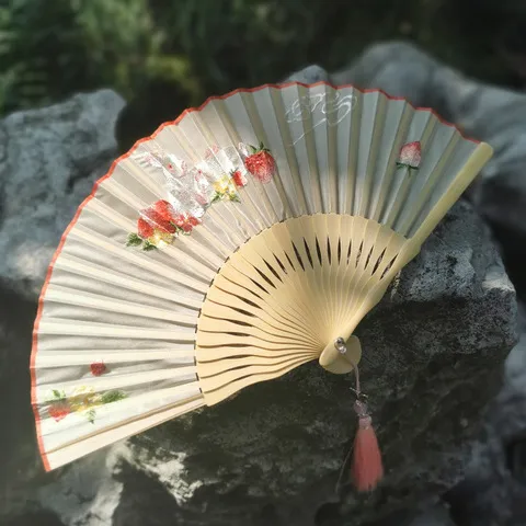 随身刺绣苏绣扇子折扇湘妃竹真丝折叠中国风便携旗袍女式古风汉服