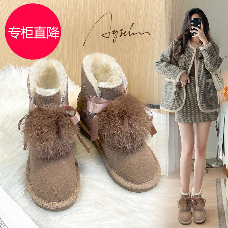 雪地靴女2022年春冬新款平底棉鞋加绒加厚保暖休闲短筒冬季短靴子