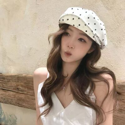 韩系波点简约贝雷帽帽子八角帽
