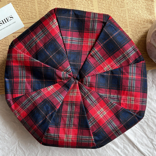 百搭帽子网红款 House格纹八角贝雷帽女大头围春夏秋季 Hat Chenyi