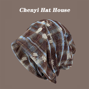 Chenyi Hat House格纹堆堆帽女薄款宽松显脸小冷帽包头帽小众百搭