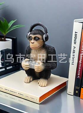 跨境大猩猩带耳机树脂摆件 创意大猩猩公仔 家居 花园 草坪摆件