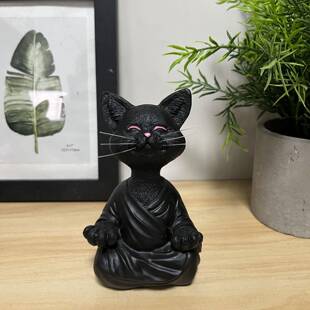 跨境猫冥想动物打坐猫树脂雕像坐禅猫装饰工艺品摆件雕塑创意家居