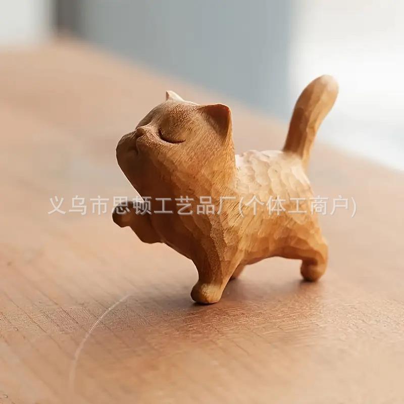 可爱的仿木雕小猫咪 树脂摆件 树脂制品仿木雕喷漆树脂工艺品图片