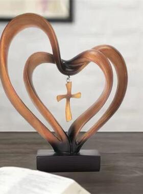 跨境新款爱心桌面摆件 现代简约两颗星办公桌装饰树脂工艺品摆件