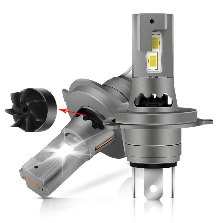 跨境H4汽车led大灯1:1设计带风扇高亮直插式迷你LED大灯远近一体