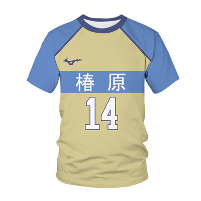 2021 跨境新款3d印花短袖T恤 球服3D数码全彩印花排球少年haikyuu
