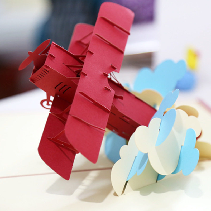 3d立体复古小飞机贺卡纸雕镂空民航飞机模型生日卡交通商务卡s16