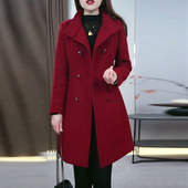 雪尔绒红色夹棉加厚女士大衣2025秋冬季 新款 高级感双排扣保暖外套