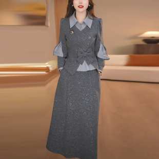 雪花绒漂亮出片衣服轻奢女装春秋新款气质高贵档次两件套连衣裙子