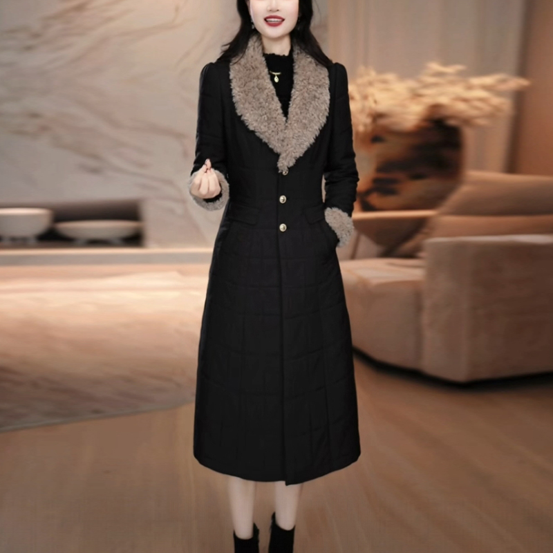 黑色显瘦棉衣外套过膝棉服