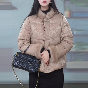 提花缎国风短款羽绒服女2025冬季新款气质时尚加厚新中式保暖外套