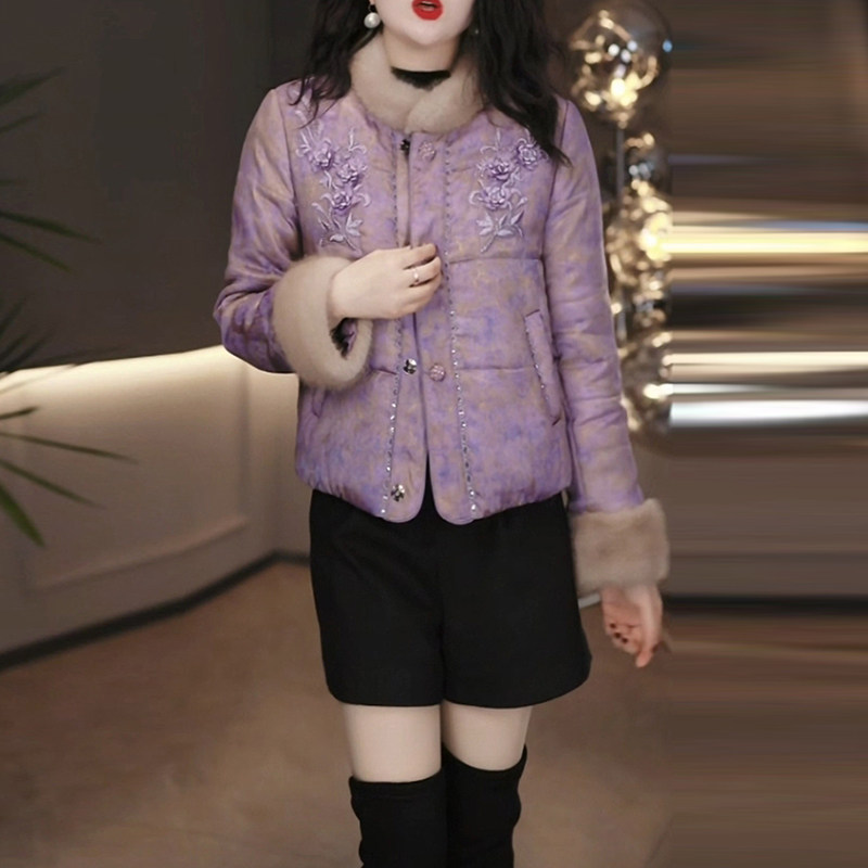 提花缎国风加厚保暖短款棉衣新中式外套女2025冬季新款小个子棉袄