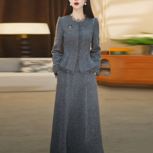 雪花绒漂亮出片衣服轻奢女装春秋新款长袖高贵档次两件套连衣裙子