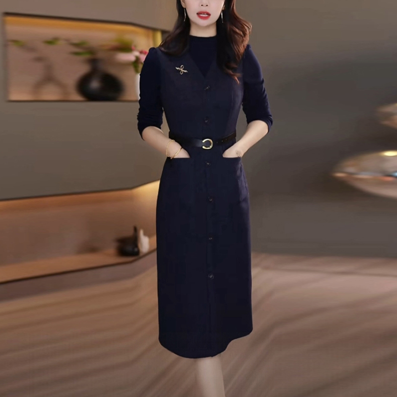 气质显瘦假两件加厚连衣裙