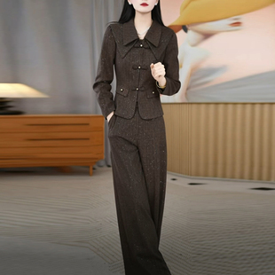 磨毛精纺上衣加裤子时尚阔腿裤套装女春季穿搭漂亮出片衣服两件套