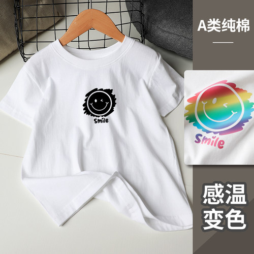 圆领休闲短袖温感印花男童纯棉
