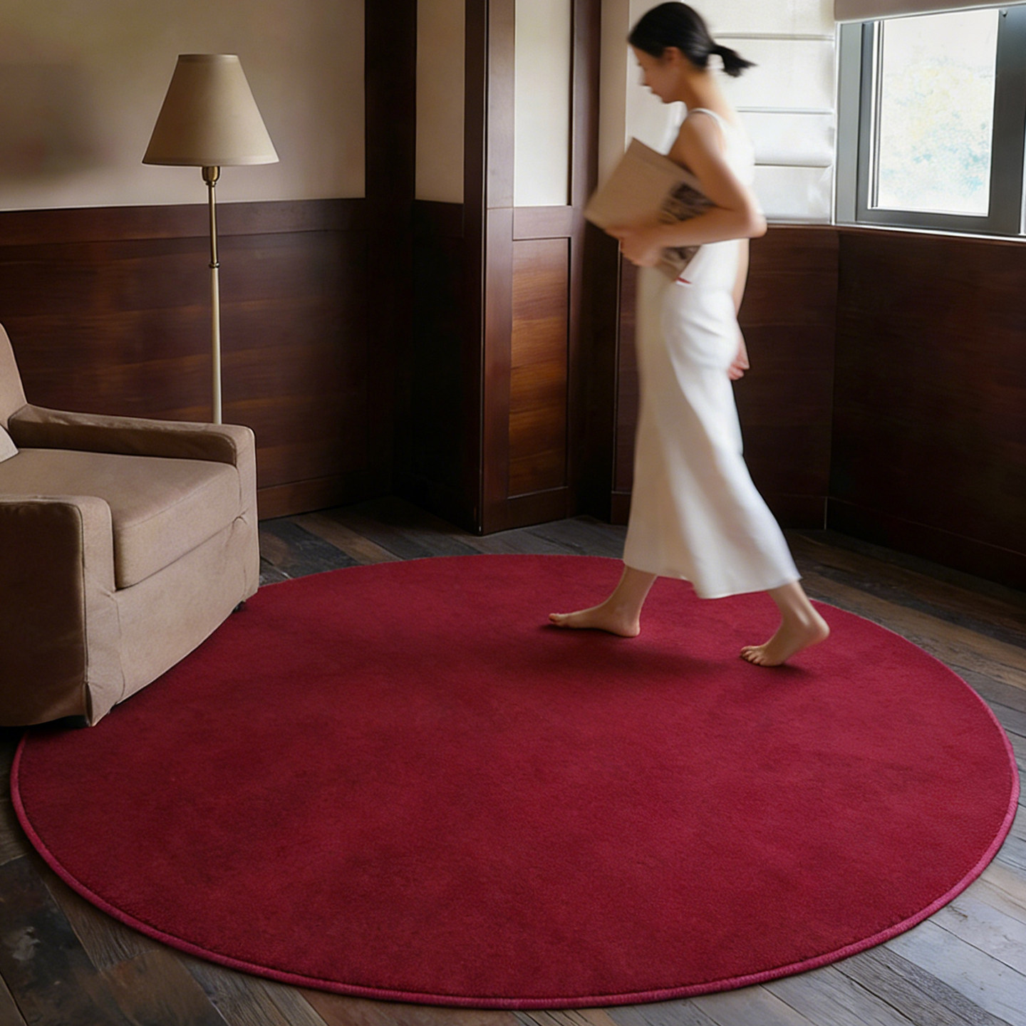 圆形地毯客厅中古高级复古红色圆毯卧室床边毯衣帽间电竞房椅子垫,居家布艺,地毯,淘宝优惠券,粉丝福利购,淘宝优惠卷
