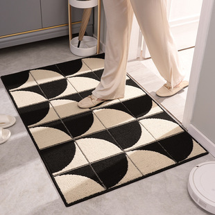 入户门地垫高端简约黑白格纹复古进门地毯防滑垫除尘玄关踩脚垫子