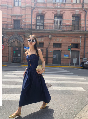 HEBEN MODE“复古回潮”挂脖抹胸上衣高级感时髦气质半裙套装女夏