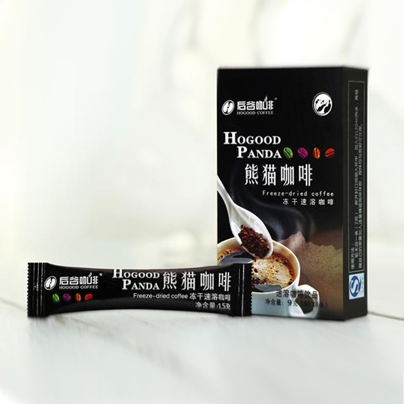 冻干咖啡 后谷咖啡熊猫速溶冻干无蔗糖黑咖啡盒装6条装9g纯咖啡粉