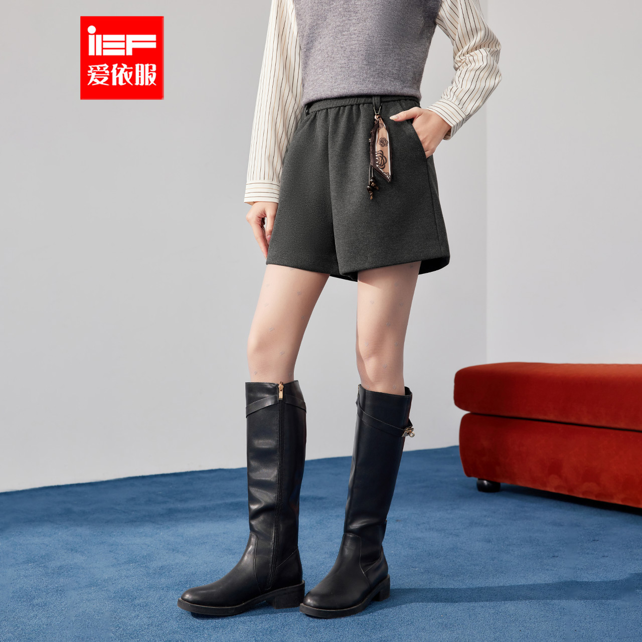 IEF/爱依服裤子2025冬季新款韩版简约休闲通勤气质百搭显腿长短裤