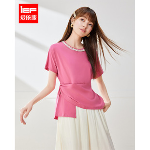 精致感女人味流行女T恤 IEF 爱依服2025夏季 新款 通勤宽松显瘦时尚