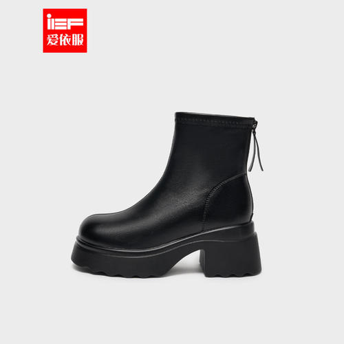 IEF/爱依服靴子2025冬季新款英伦风通勤百搭加绒保暖圆头厚底短靴