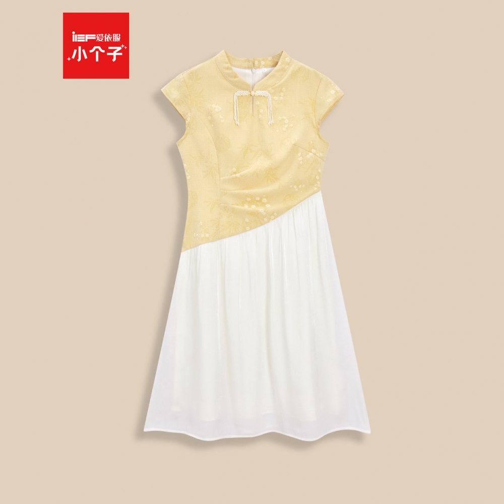 IEF/爱依服2025夏季新款新中式优雅气质时尚拼接设计显瘦连衣中裙