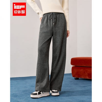 IEF/爱依服裤子2025冬季新款韩版简约休闲慵懒风加绒保暖阔腿裤