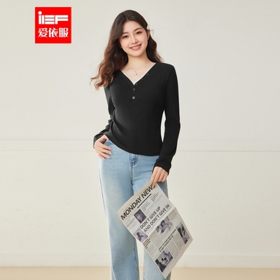 IEF/爱依服【微胖】大码女装2025秋季新款法式甜美温V领百搭上衣