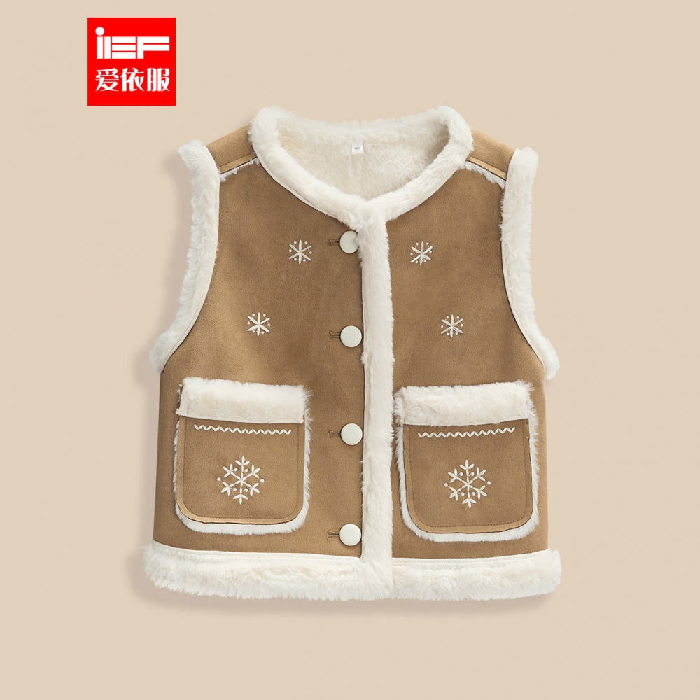 MINIIEF【爱依服童装】2025冬季新款韩系时尚洋气女童磨砂皮马夹