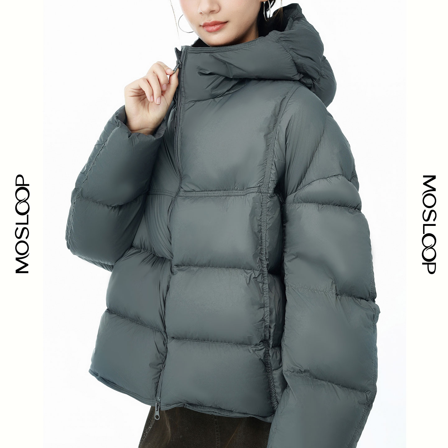 MOSLOOP极简连帽短款排骨羽绒服