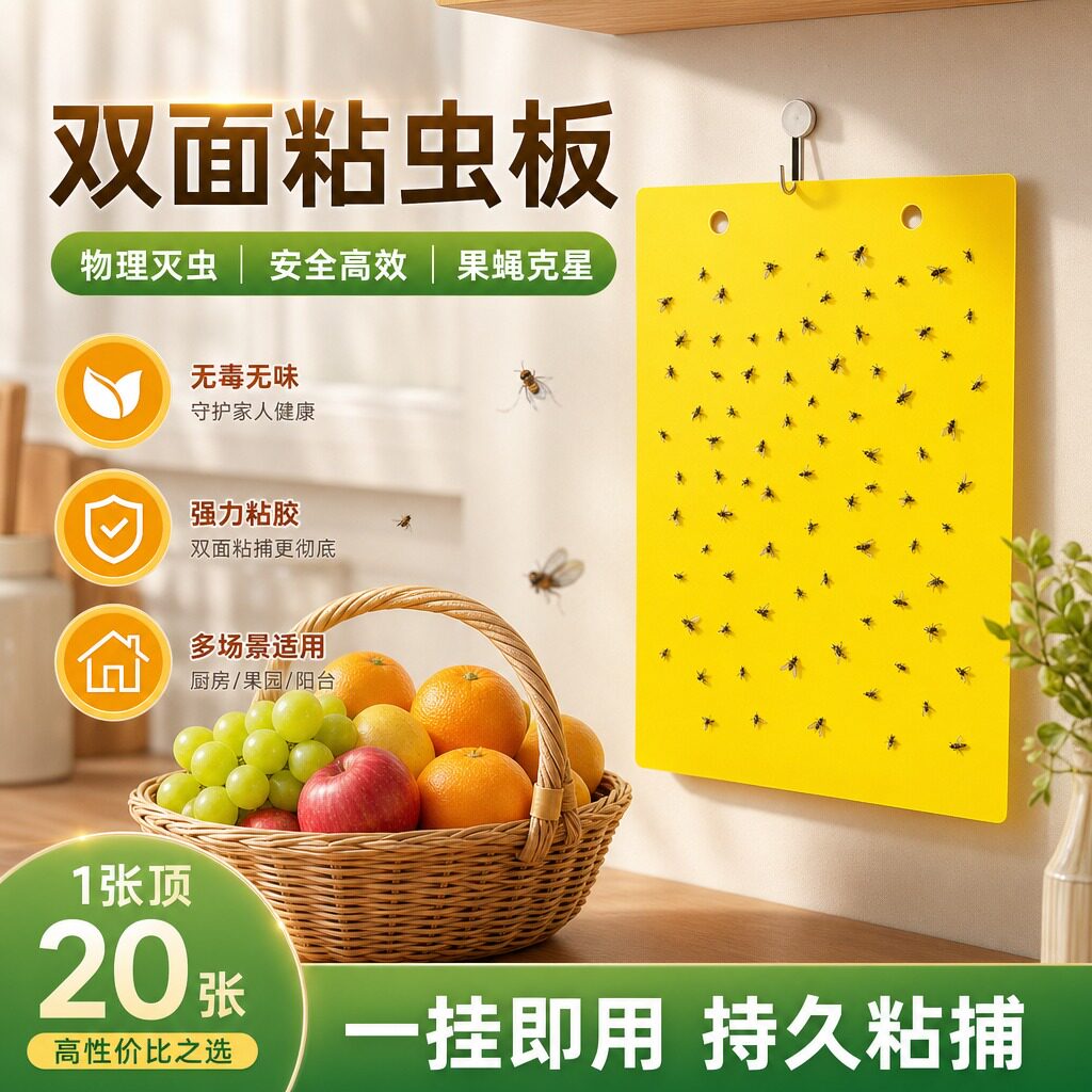 黄板双面粘虫板大棚专用小黑飞果蝇诱捕器防水诱粘板农用家用花园 - 实物图